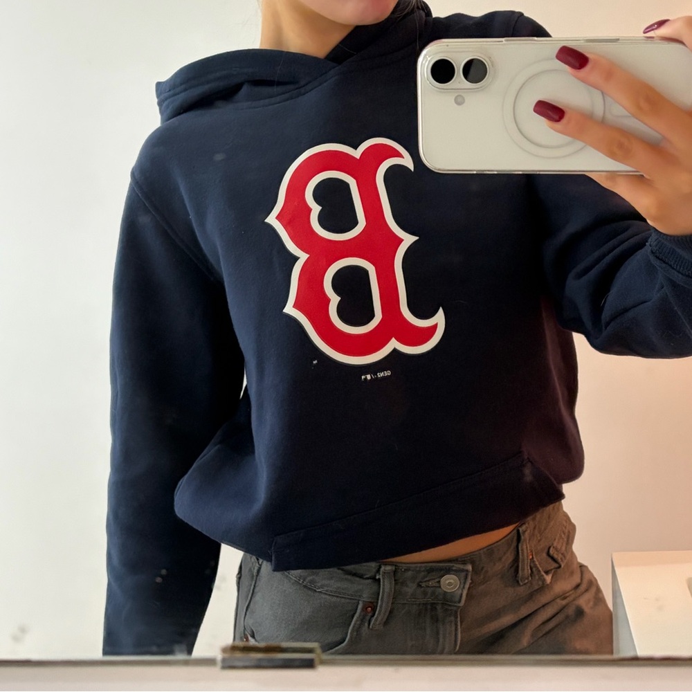 Navy Blue Hoodie with Red Logo